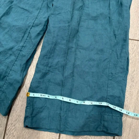 Athleta Playa Linen Borealis Green Wide Leg Crop Pants Size 8 Tall - Picture 9 of 10